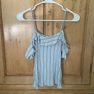 American Eagle striped off the shoulder ruffle top